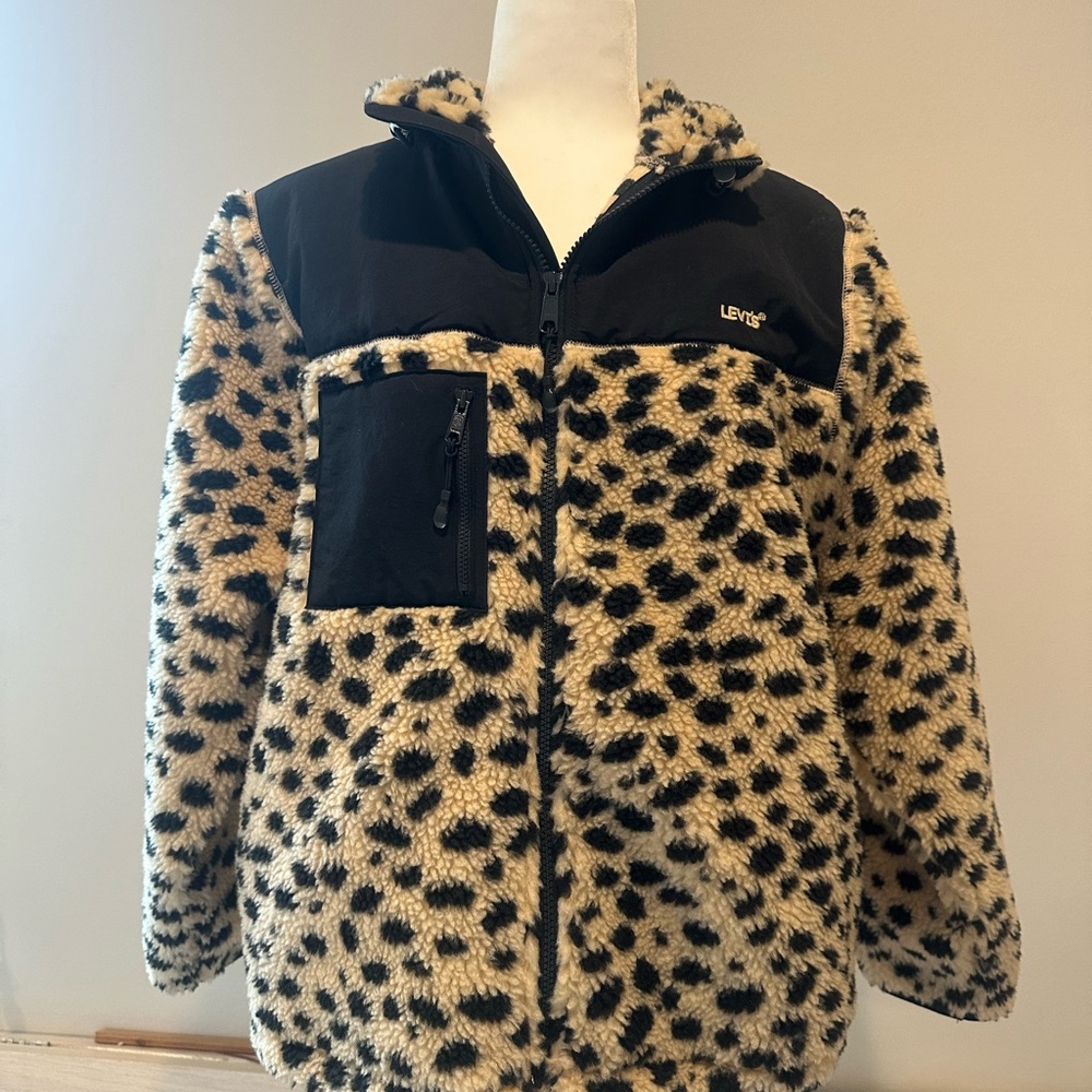 Levi’s Sherpa Fleece Zip-Up Jacket - Leopard Print (Size M)